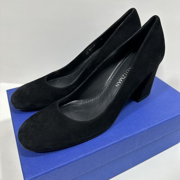 Stuart Weitzman Mary Pump Square Toe Block Heel Black Suede Women 8 N NIB $475 - Picture 6 of 10